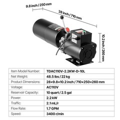 Uimoso 110V Car Lift Hydraulic Power Unit 2.5 Gal /10 Qt Auto Lifts Post Pump