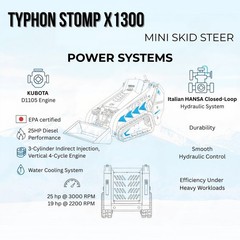 3040lbs TYPHON STOMP X1300 25HP Kubota D1105 EPA Diesel Mini Skid Steer Loader