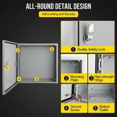 GARVEE Multi-Sizes IP66 Steel Electrical Enclosure Box w/ Lock & Waterproof Seal