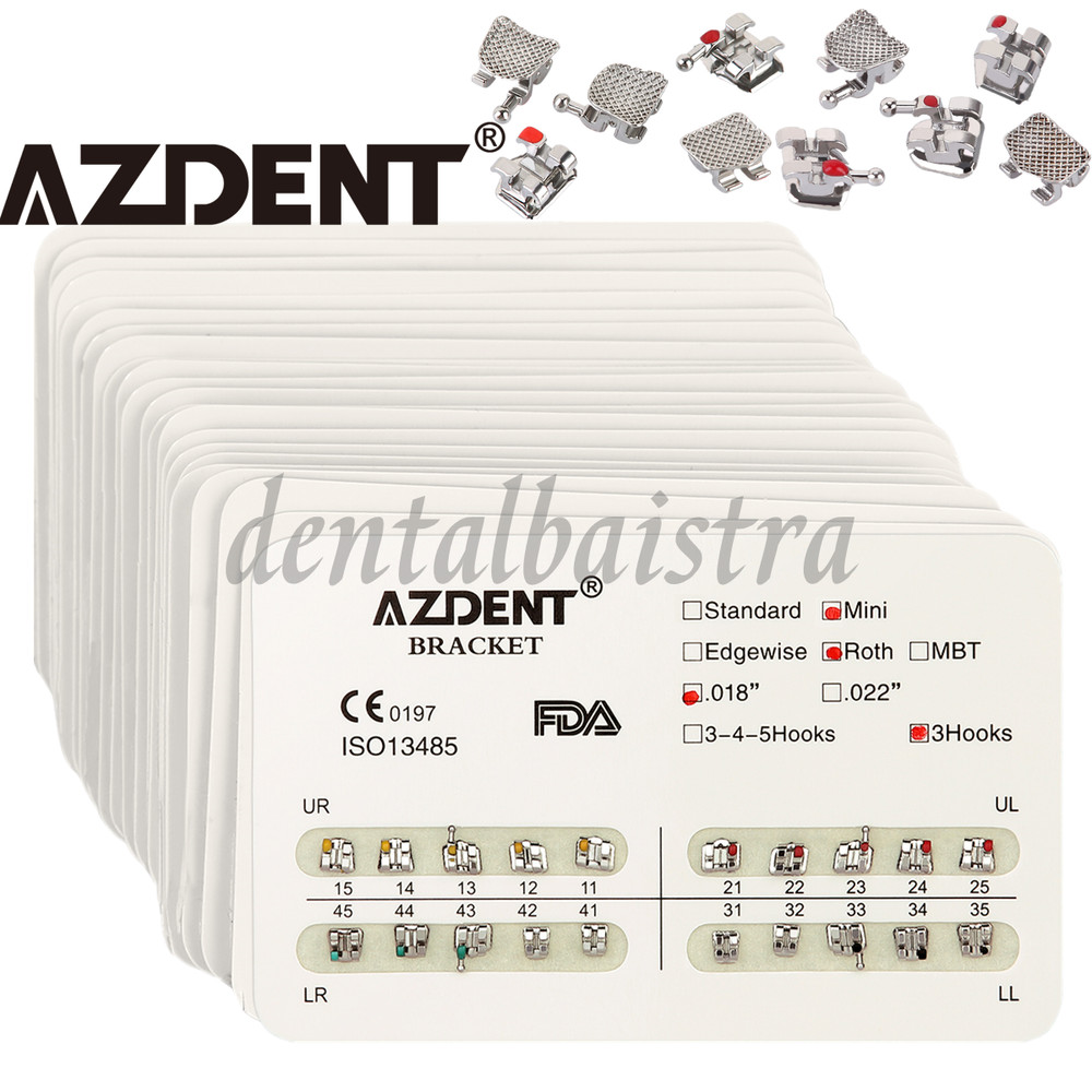 10X AZDENT Dental Orthodontic Bracket Mini/Standard MBT/Roth 022/018 Hooks 3 4 5