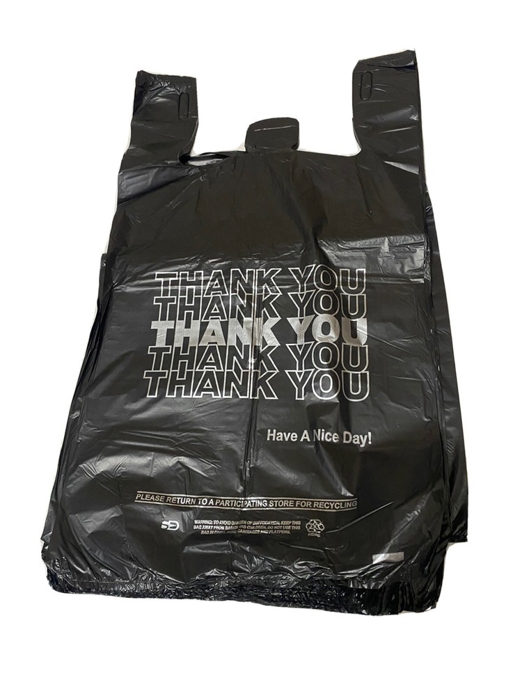 Bags 1/6 Black 21 x 6.5 x 11.5 “Thank You” T-Shirt Plastic Grocery Shopping Bags