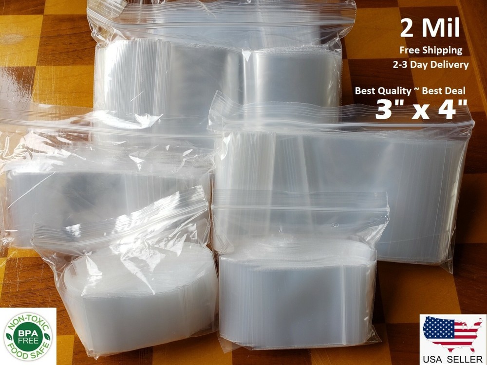 3″x 4″ CLEAR 2 MIL TOP LOCK ZIP SEAL BAGS POLY PLASTIC RECLOSABLE SMALL BAGGIES