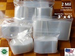 3″ x 4″ CLEAR 2 MIL ZIP SEAL BAGS POLY PLASTIC RECLOSABLE TOP SMALL LOCK BAGGIES