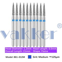 10pc Dental Super Fine/Fine/Medium Grit Diamond Burs for Handpiece Friction Grip
