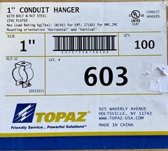 Topaz 603 1″ Conduit Hanger With Bolt & Nut, Steel Zinc Plated Box Of 100 PCS