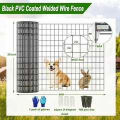 Welded Wire Fence 36inch x 2inch x 3inch Black PVC Coated Garden Fencing 50ft
