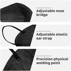 50/100Pcs Black KN95 Face Mask 5 Layer BFE 95% Disposable Respirator
