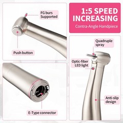 NSK Style Dental Brushless LED Micro Motor /1:5 Increasing LED Contra Angle USA