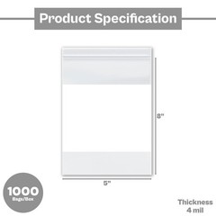 5″x8″ (1000) Clear Reclosable Bag, Writeable White Block, Water-Resistant, 4 Mil
