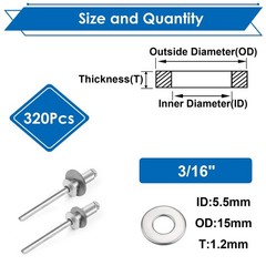 Silver Pop Rivet Washers Aluminum Back Up Washers for Rivets 3/16 In 320 Pk
