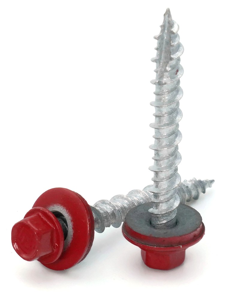 #10 Hex Washer Head Roofing Screws Mechanical Galvanized | Crimson Red Finish