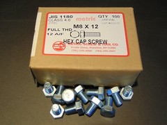 M8 X 12 JIS 1180 HEX CAP SCREW BOLT, BOX OF 100pcs, 12mm WRENCH SIZE, CLASS 4.6