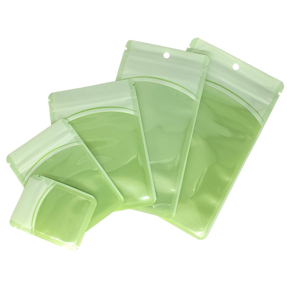 Clear Green Resealable Zip Poly Plastic Bag Pouch Hang Hole Option