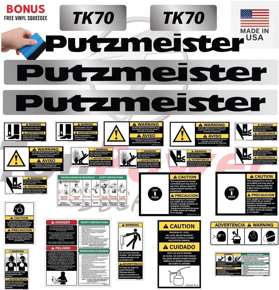 Fits Putzmeister TK70 Decal Kit Trailer Pump – 3M VINYL/FREE SHIPPING