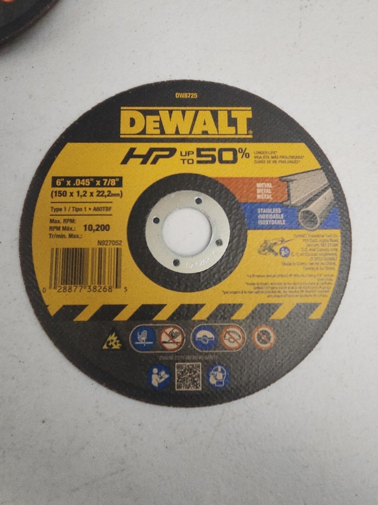 DEWALT DW 8725 6″ THIN HP METAL CUTTING WHEEL 100 Pack