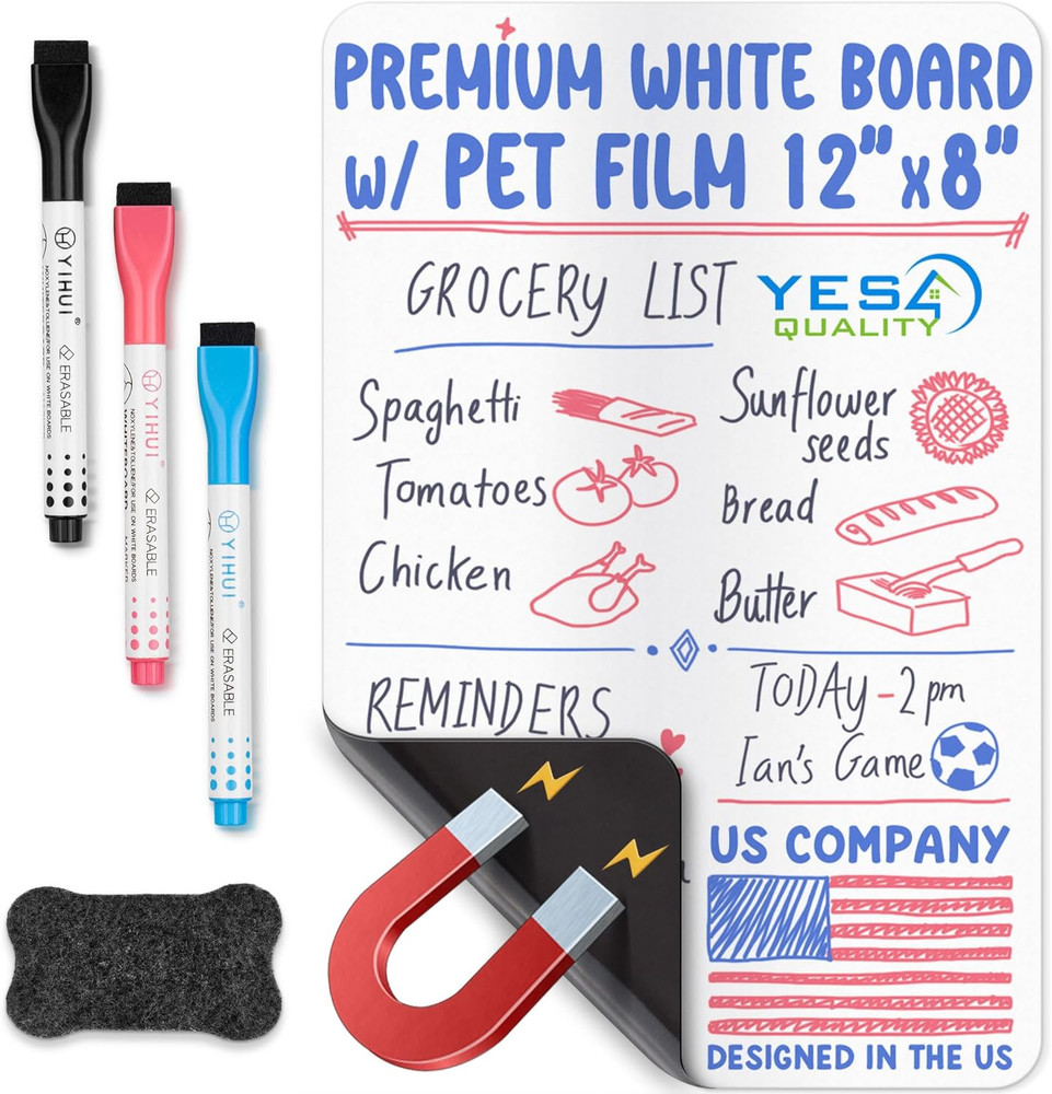 YES4QUALITY Magnetic Dry Erase White Board Sheet for Fridge 12X8 In, with Stain