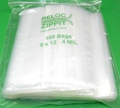 100 Reloc Zippit Bags 9×12 Clear 4mil Thick Reclosable 9″x 12″ Poly Top Lock Bag