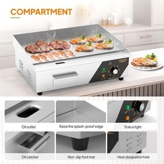 22″ Commercial Electric Countertop Flat Top Griddle, 1600W 110V Electric Griddle