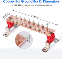 4 Pack -Thick .25″ X 2″ X 10″ Copper Ground Bar Kit, with 1/4” X 16 Terminal Po