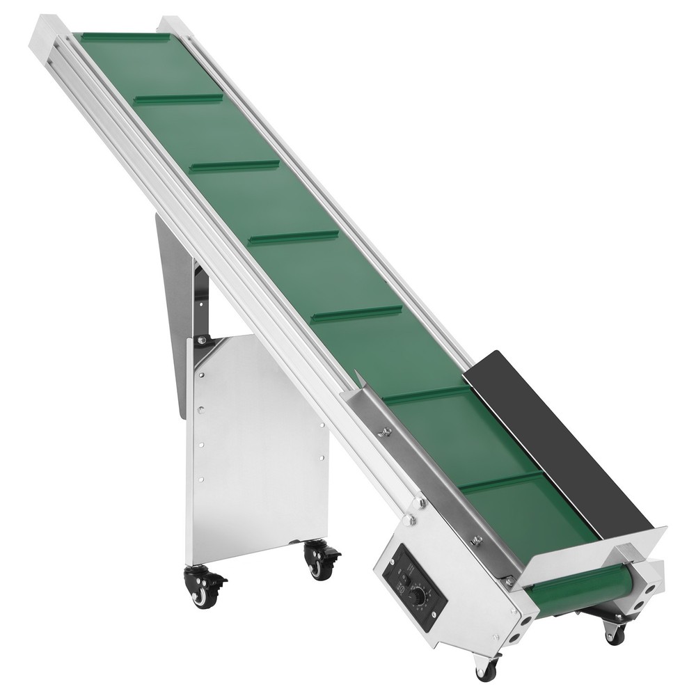 62″L Electric Incline Conveyor Machine, Max. 35.4″H Lift, 7.87″W Rubber PVC Belt