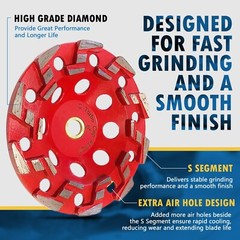 5″ High Performance Diamond Grinding Wheels, #20/25 Grit, 7/8″-5/8″ Arbor