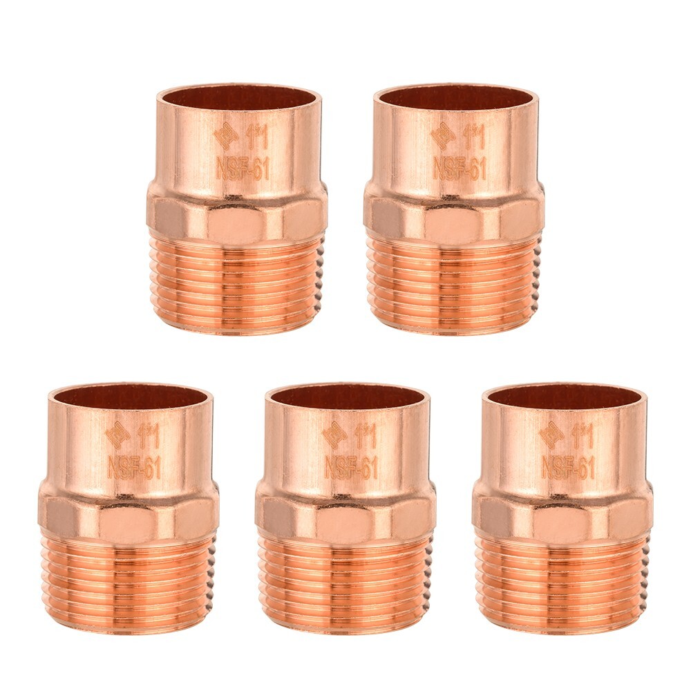 5 PCS EFIELD 1″ C x 1″ MNPT Copper Male Adapter Fittings, Lead Free