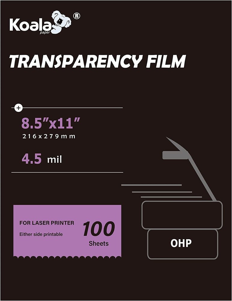 Koala Transparency Film 8.5×11 100 Sheets 100% Clear Film Laser Printer Copier