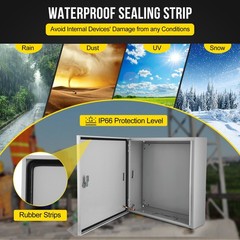 20″Lx20″Hx6″W, IP66 Steel Electrical Enclosure Box with Lock & Waterproof Seal