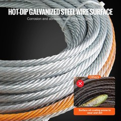 Galvanized Steel Winch Cable, 3/8 Inch X 50 Feet 15,200 Lbs Breaking Strength, W