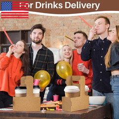 MAQIHAN 2 Cup Drink Carrier with Handle – 12Pcs Disposable Paper Cardboard Coffe