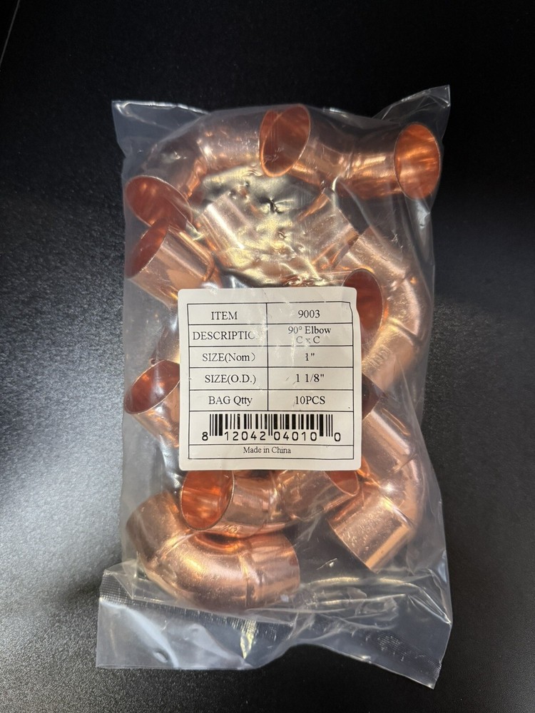Copper Pipe Fittings 90 Degree Elbow 1″ Inch – Lot/bag of 10