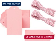 jijAcraft 100pcs Blank Paper Gift Tags with String, 4’x 2′ Pink Rectangle Craft