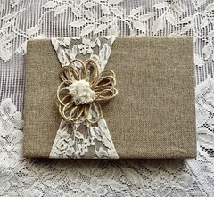 junk journal hand made canvas lace raffia bow 6 1/2 x 9 1/4 in. approx 80 pgs.