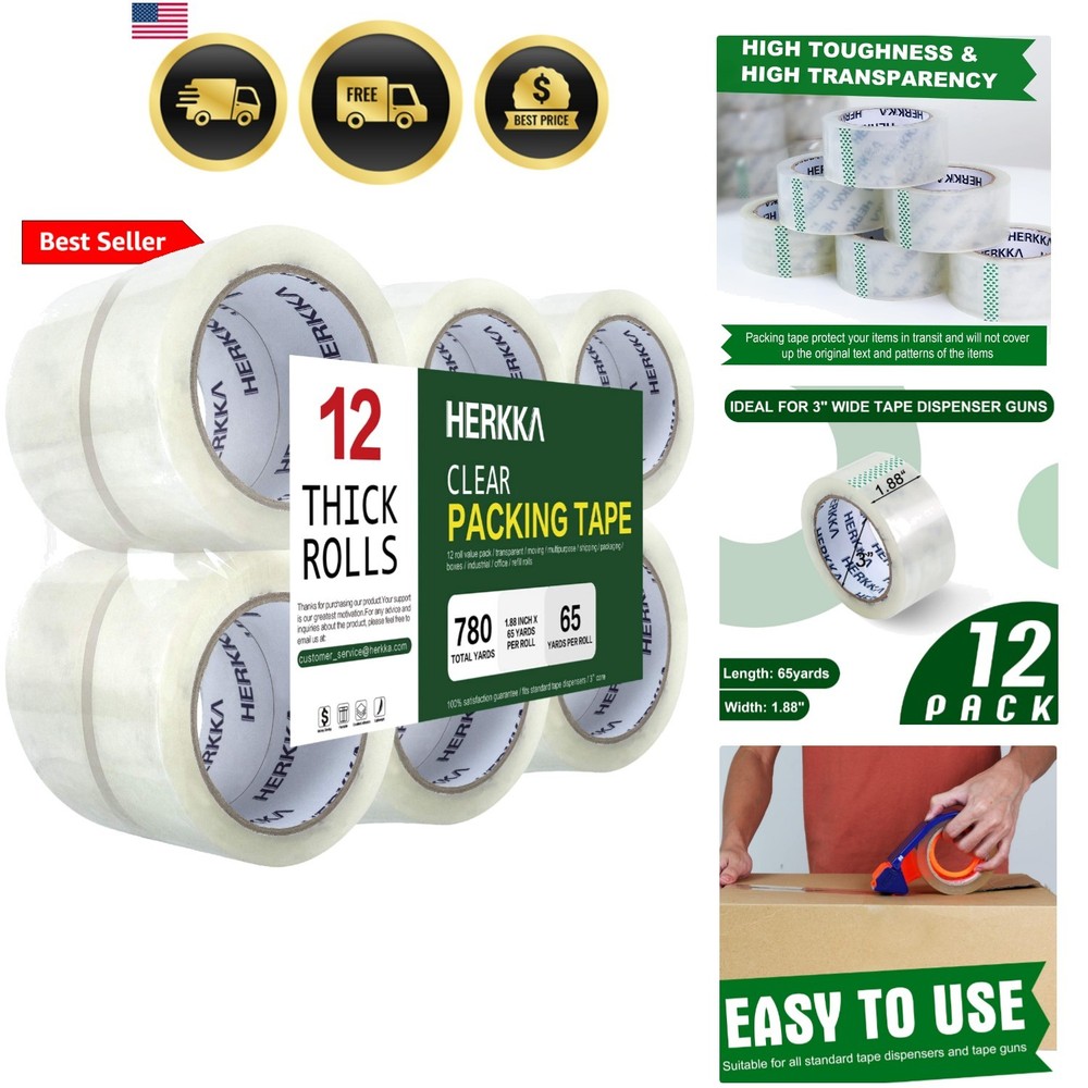 Clear Packing Tape, 12 Rolls Heavy Duty Packaging Tape for Shipping Packaging…
