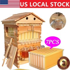 7Pcs Auto Seeping Honey Hive Beehive Frames + Beekeeping Cedarwood House Boxes