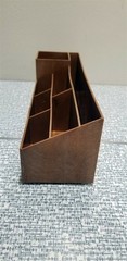 Vintage SMALL PLASTIC Desk ORGANIZER Caddie FAUX Carved WOOD Hong Kong