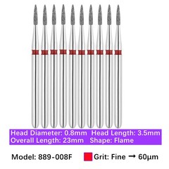 Vakker 10pc Dental Flame FG Diamond Burs 889-008F Fine Grit Friction Grip Bur