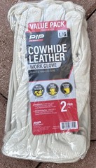 (50 Pair) PIP Pro Safety Men’s Cowhide Leather Work Gloves – 25 Packs – Sz L/G