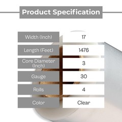 4 Rolls 17″ x 1476′ (30 Gauge) Plastic Film Pre-Stretch Hand Shrink Wrap Clear