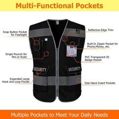 Security Vest for Men Women 9 Pockets High Visibility Reflective Safety Vest,