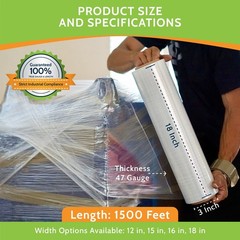 4 Rolls 18″ x 1500′ Pallet Cast Stretch Hand Shrink Film Wrap (80 Gauge) Clear