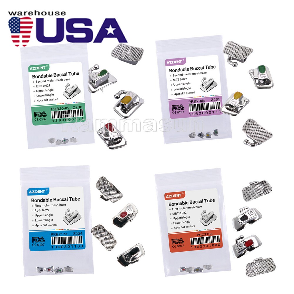 Dental Orthodontic Bondable Buccal Tubes MBT Roth 022 1st Molar Non-Conv AZDENT