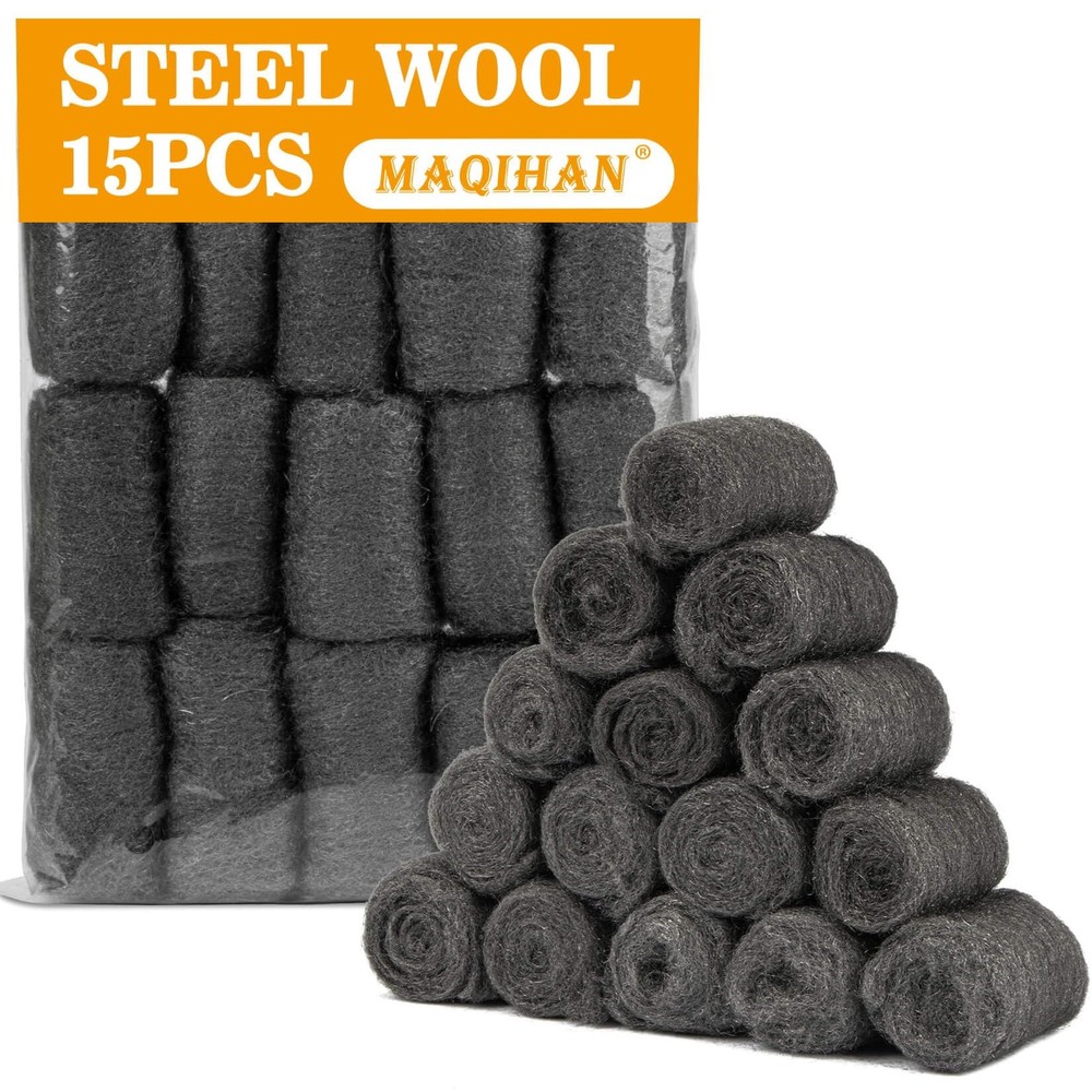 Steel Wool Pads 0000 15PCS – Steel Wool 0000 Roll Glass Wood Fabric Metal Extra