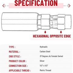 12-Pack 1/2″ Hydraulic Hose End Fittings: 1/2″ I.D. Hose x 1/2″ JIC 37 ° Female