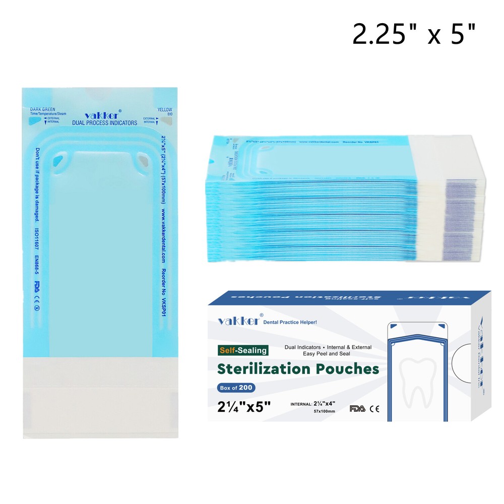 200pcs 2.25″ x 5″ Self Sealing Sterilization Pouches Disposable Autoclave Bags