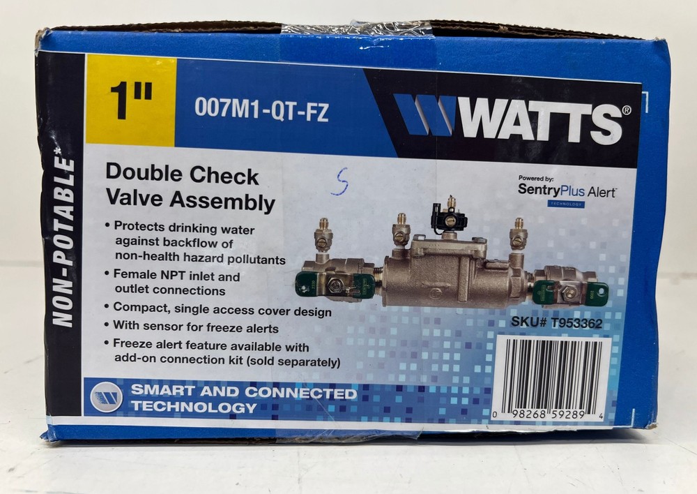 Watts 1in.Bronze Double Check Valve Backflow Preventer Assembly 1/4Turn Shutoff