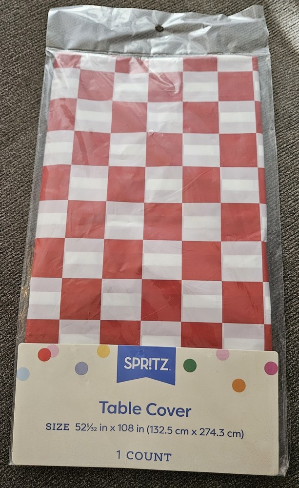 Vintage Design Red White Checkered Print Table Cover Spritz Tablecloth RARE!❤️🤍