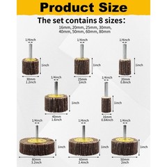 8 Pcs Flap Wheel Sander Set, 1/4″ Shank 8Size Flapper Wheel, SHITIME Long-Lastin
