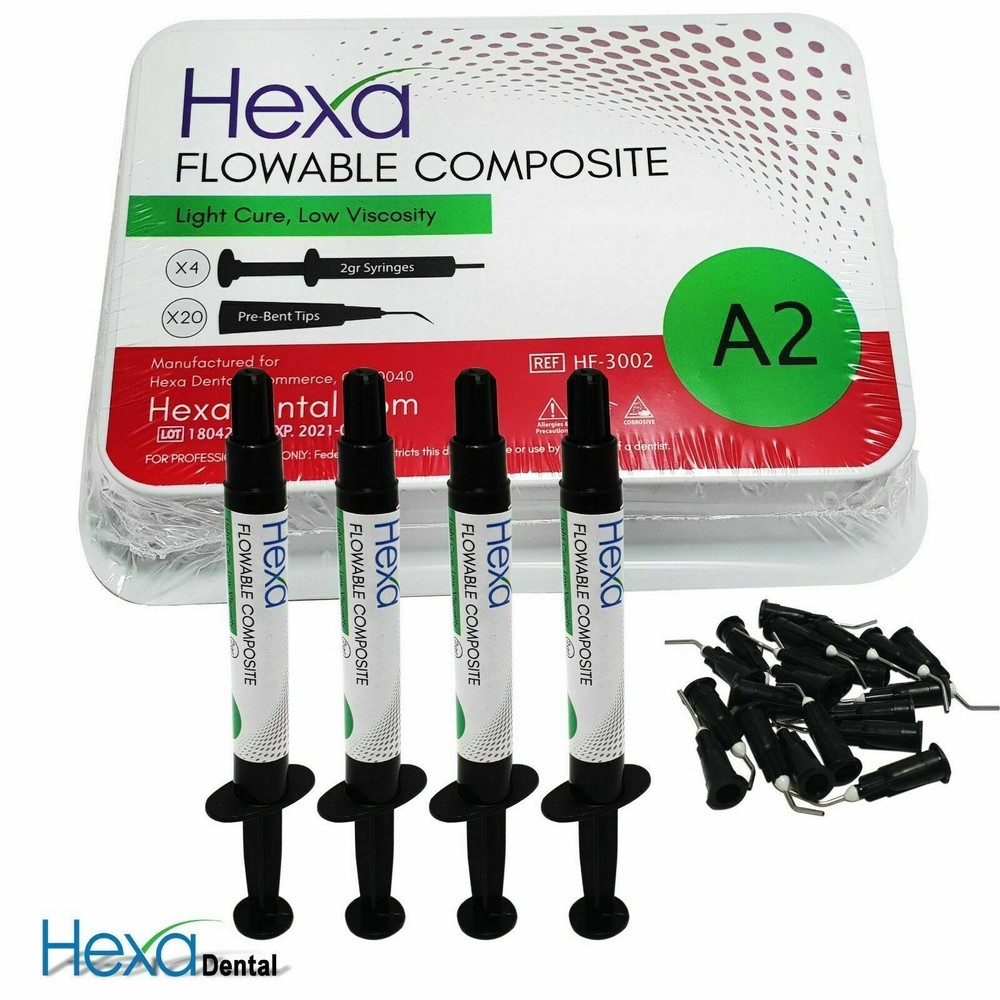 Hexa FLOWABLE COMPOSITE Light Cure Low Viscosity 4x 2g Syringe+ TIPS SALE!