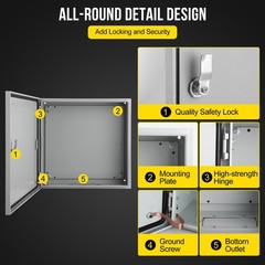 IP66 Steel Electrical Enclosure Box with Lock & Waterproof Seal , 16″Lx16″Hx6″W